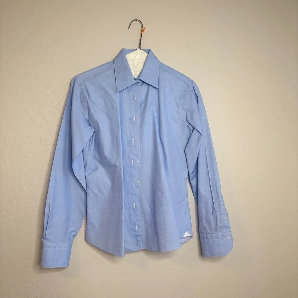 FInamore 1925 AUTHENTIC Tailored Blue Dress Shirt with Pointed Collar. Size 44